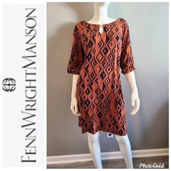 Fen Wright Manson Midi Shift Geometric Dress - Picture 2 of 10